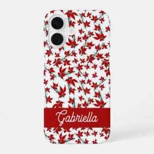 Christmas red floral botanical iPhone 16 case