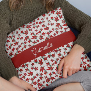 Christmas red floral botanical throw pillow
