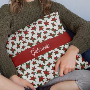 Christmas red floral botanical throw pillow
