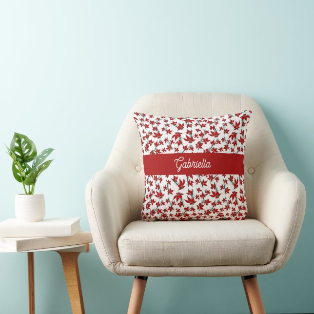 Christmas red floral botanical throw pillow (Chair)