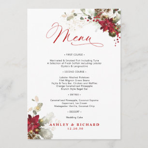 Christmas Red Floral Wedding Menu 