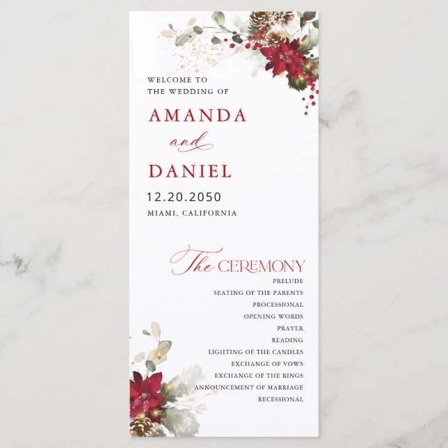 Christmas Red Floral Wedding Program (Front)