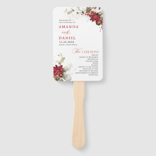 Christmas Red Floral Wedding Program Hand Fan