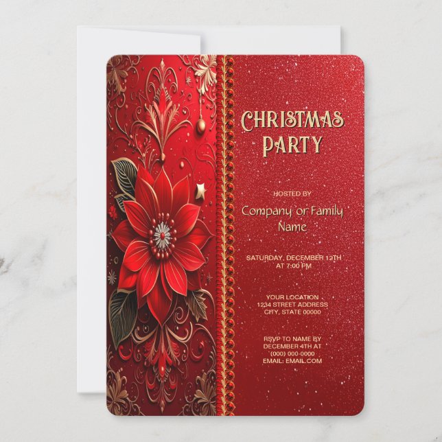 Christmas Red Flower Holiday Party Invitation (Devant)
