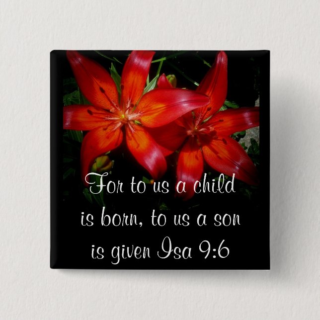 Christmas Red Flowers 2 Inch Square Button (Front)