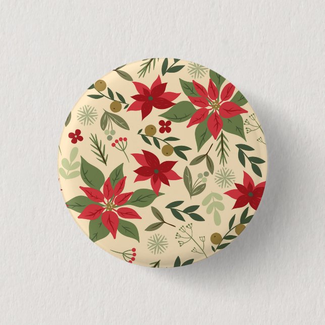 Christmas Red Flowers Pattern-11600 1 Inch Round Button (Front)