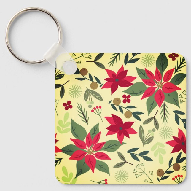 Christmas Red Flowers Pattern-11600 Keychain (Front)