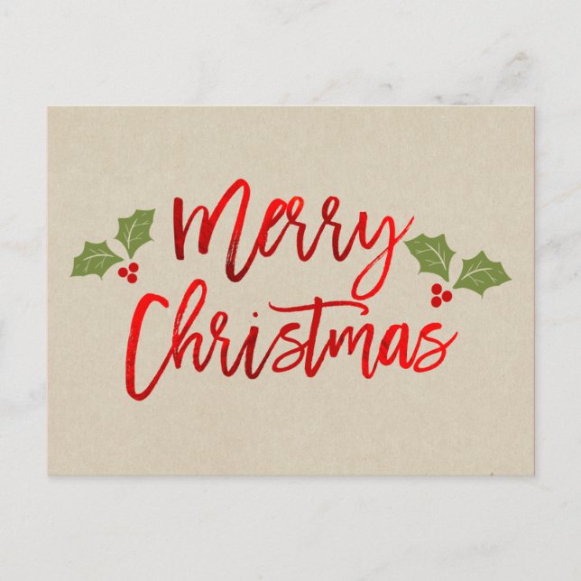 Christmas Red Foil Modern Script Holiday Kraft (Front)