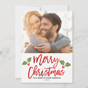 Christmas Red Foil Modern Script Holiday Photo