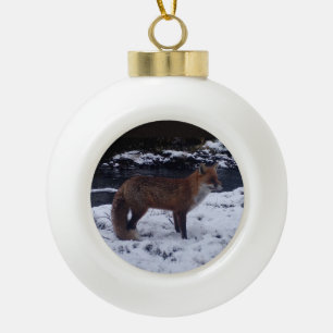 Christmas Red Fox In The Snow Ceramic Ball Christmas Ornament