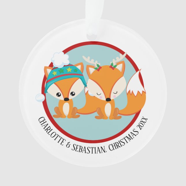 Christmas Red Fox Personalized Photo Ornament (Front)