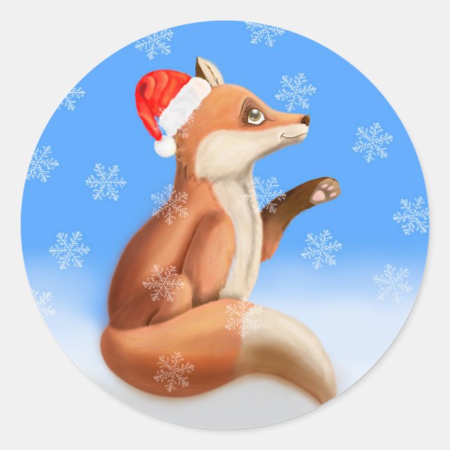Christmas Red Fox Snow Winter Classic Round Sticker (Front)