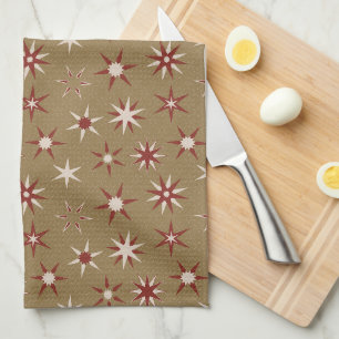 Christmas Red Geo Stars - on gold pattern. Kitchen Towel