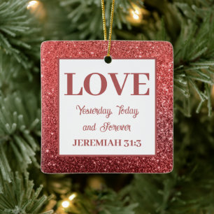 Christmas Red Glitter Bible Verse Love Ceramic Ornament