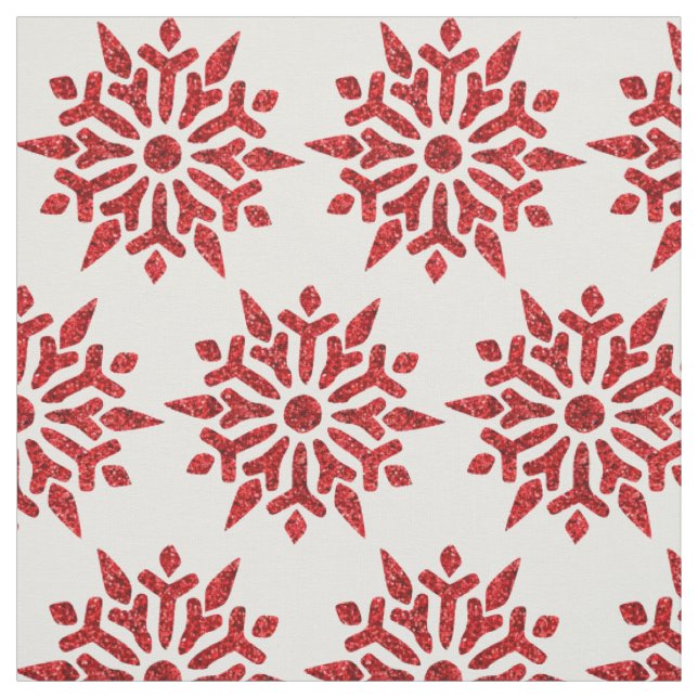 Christmas Red Glitter Look Snowflake Pattern Fabric (Swatch)