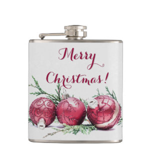 Christmas Red Glitter Ornaments Oil Painting Hip Flask