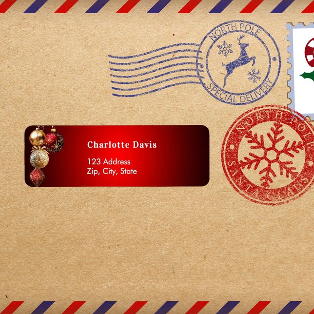 Christmas red gold baubles return address (Creator Uploaded)