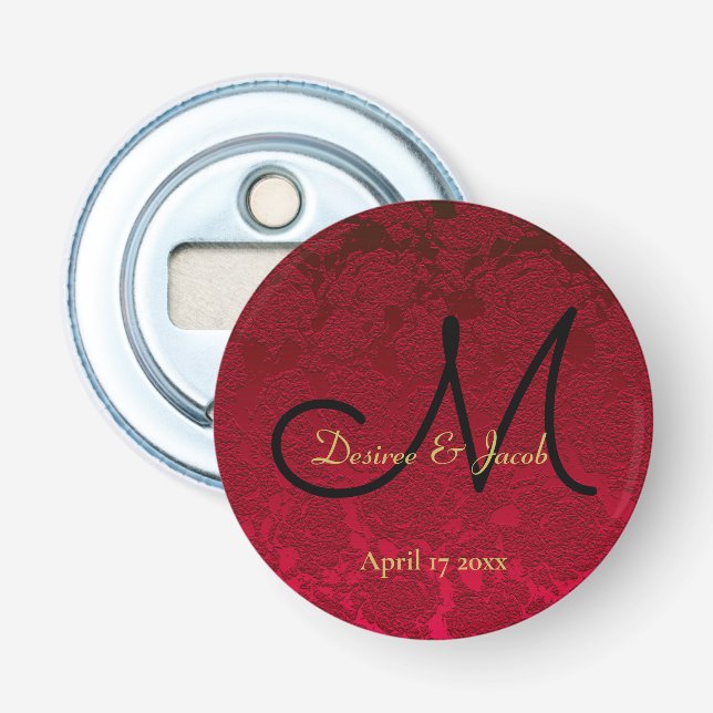 Christmas Red Gold Black Winter Wedding Monogram Bottle Opener (Front)