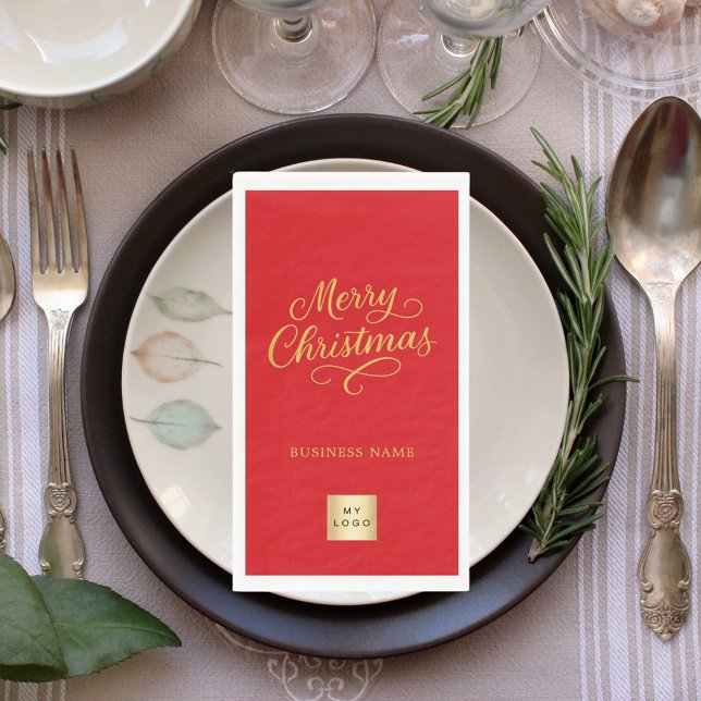 Christmas red gold business logo napkin (Creator Uploaded)