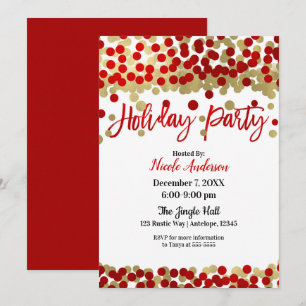 Christmas Red & Gold Dots Modern Holiday Party Invitation