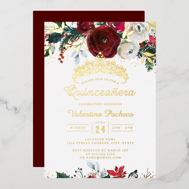 Christmas Red Gold Festive Foliage Quinceanera  (Front/Back)
