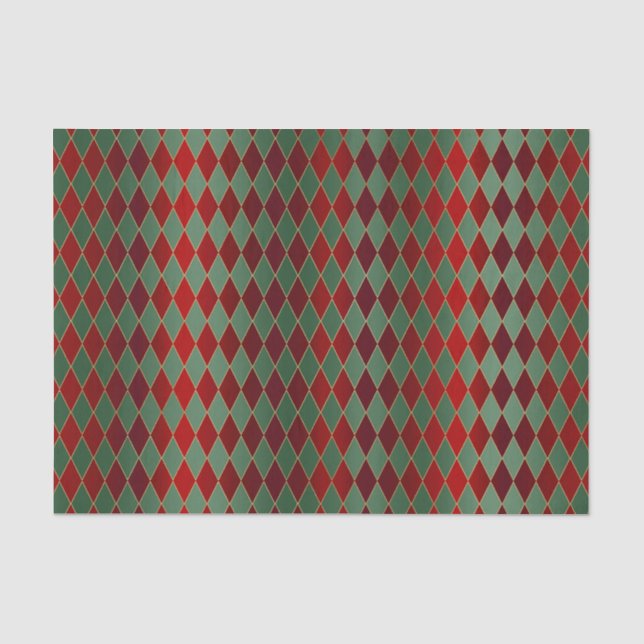 Christmas Red Gold Green Harlequin Tissue Paper (Front)