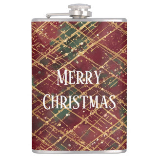 Christmas, Red Gold Green ,White Merry Christmas Hip Flask