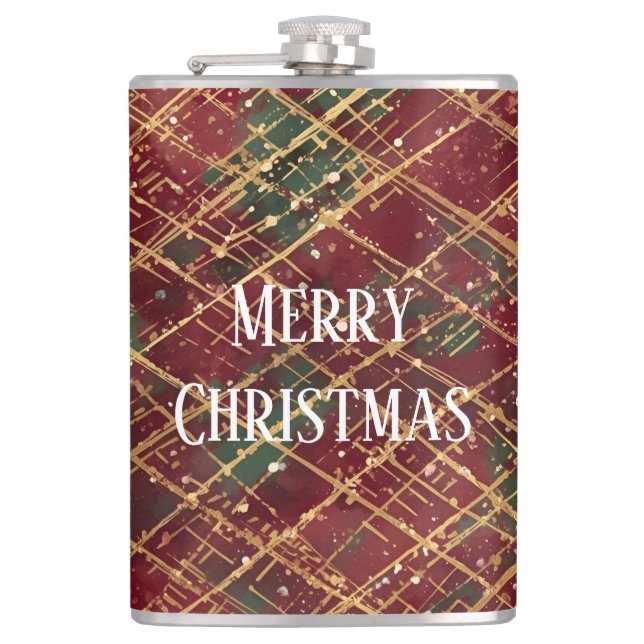 Christmas, Red Gold Green ,White Merry Christmas Hip Flask (Front)
