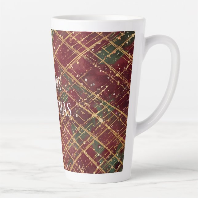 Christmas, Red Gold Green ,White Merry Christmas Latte Mug (Right)