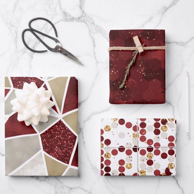 Christmas red gold luxury geometrical Pattern Wrapping Paper Sheet (Front)