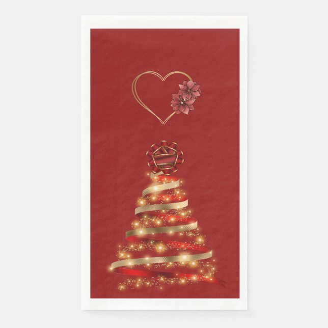 Christmas Red & Gold Modern Trees  Napkin (Front)