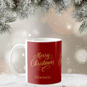 Christmas red gold script classic coffee mug