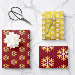 Christmas Red Gold Snowflake Pattern Bold Modern  Wrapping Paper Sheet