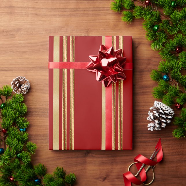 Christmas red gold striped pattern wrapping paper (Holiday Gift)