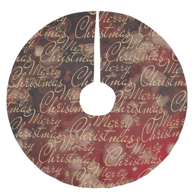 Christmas Red Golds Brushed Polyester Tree Skirt (Front)