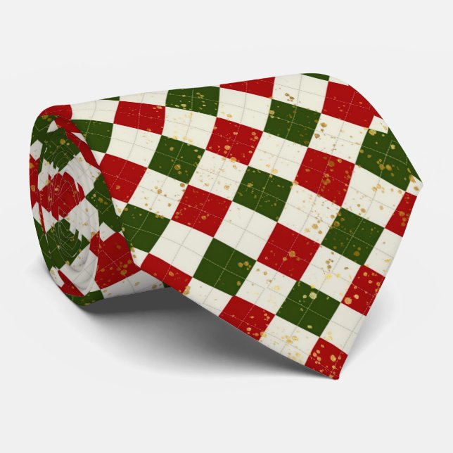 Christmas Red Green and Gold Argyle  Tie (Rolled)