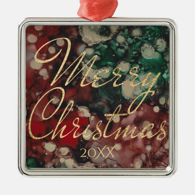 Christmas Red, Green, and Golds Metal Ornament (Front)