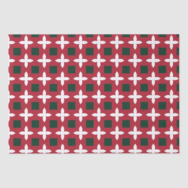 Christmas Red Green and White Pattern Tissue Paper (Front)