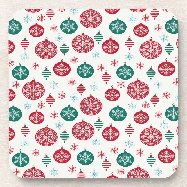 Christmas Red Green Bells Baubles Snowflake  Coaster (Front)