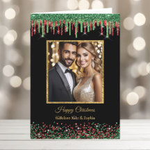 Christmas Red Green & Black Glam Glitter Dripping