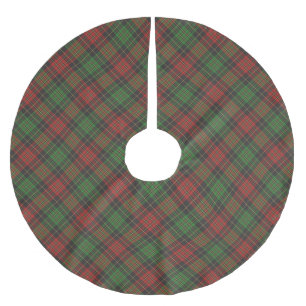 Christmas red green black plaid pattern classic brushed polyester tree skirt