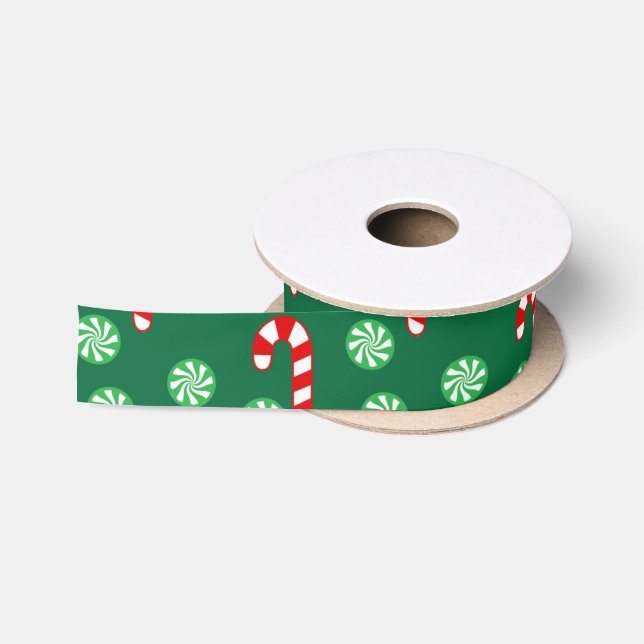 Christmas Red Green Candy Cane Satin Ribbon (Spool)