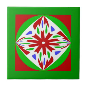 Christmas Red Green Circle Tile