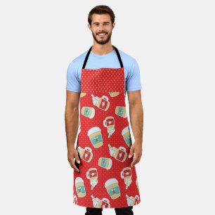 CHRISTMAS RED & GREEN COFFEE CUPS & MUGS APRON