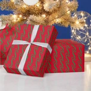 Christmas red green custom monogram initial gift wrapping paper