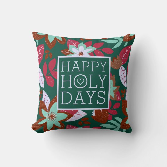 Christmas Red Green Floral Modern Holiday Throw Pillow (Front)