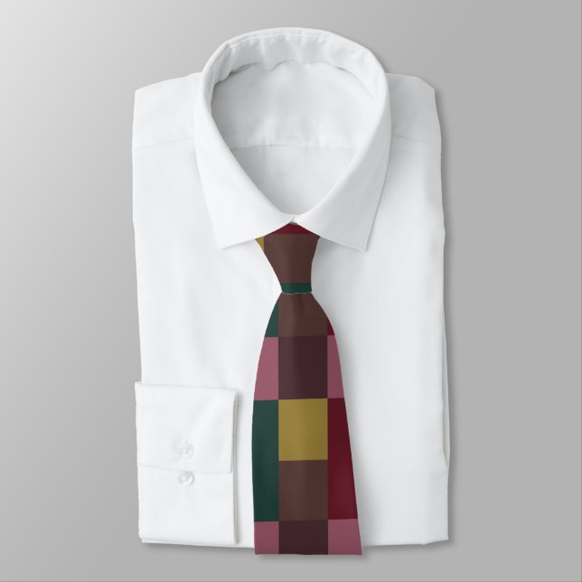 Christmas Red Green Gold Pink Brown Colour Block Tie (Tied)