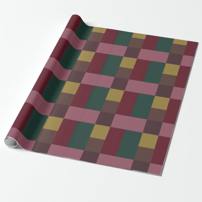 Christmas Red Green Gold Pink Brown Colour Block Wrapping Paper (Unrolled)