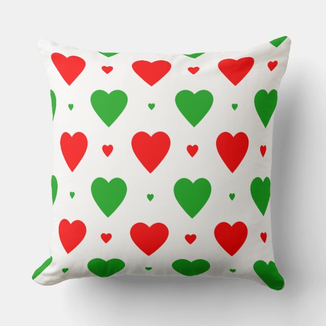 Christmas Red Green Heart Pattern Throw Pillow (Front)