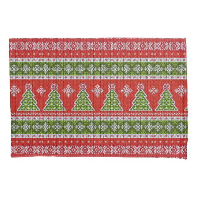 Christmas Red Green Holidays Elegant Pillowcase (Front)